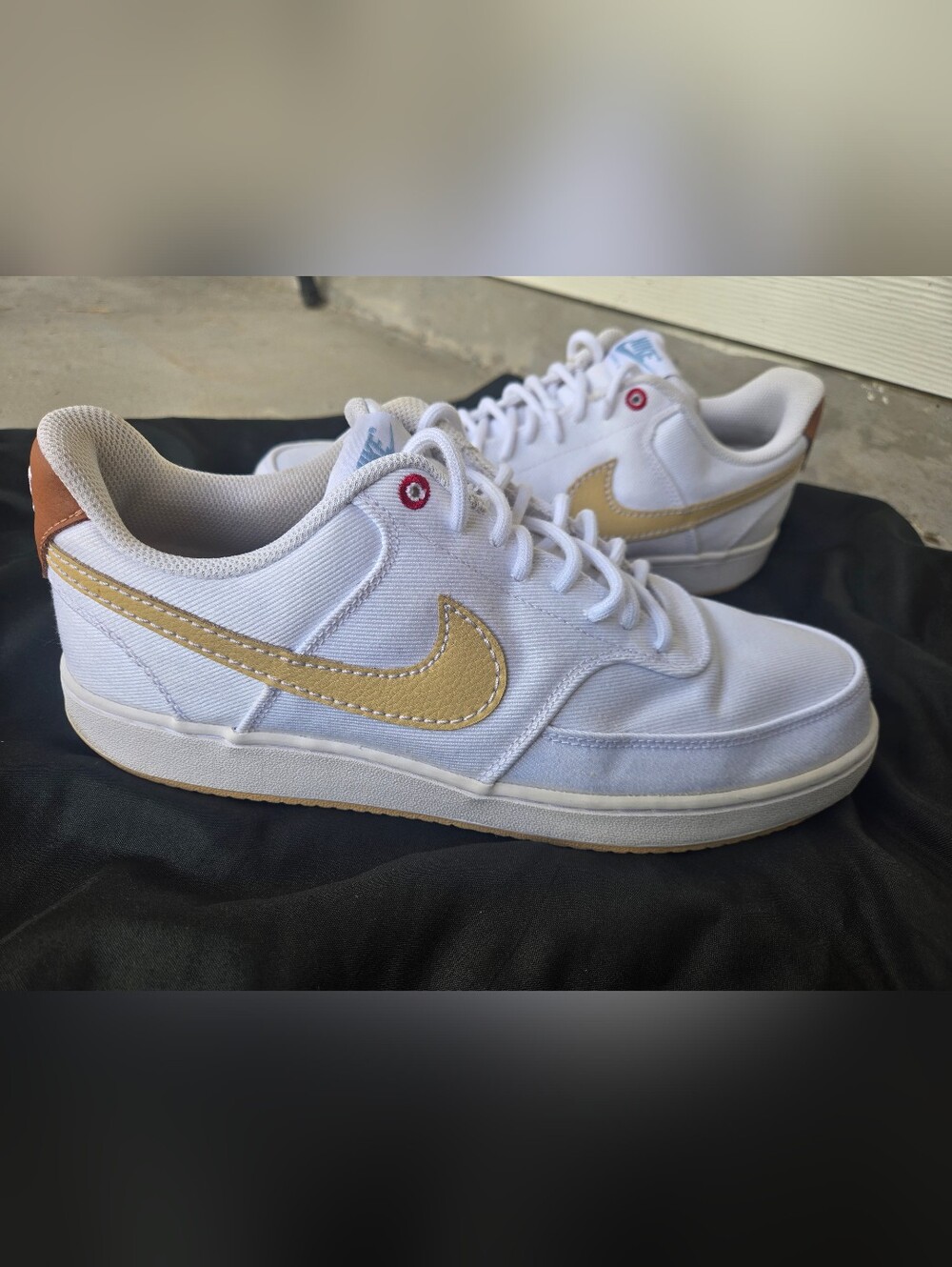 Nike  Canvas White Low-Top Sneakers with Tan Swoosh and Brown Heel Tab